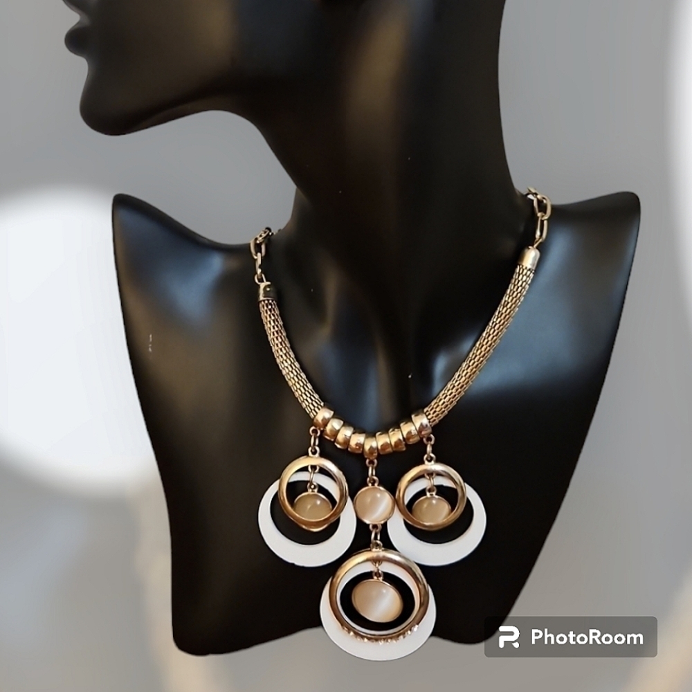 Vtg Mesh Circle Cluster Atomic Mod Chain Necklace - image 1